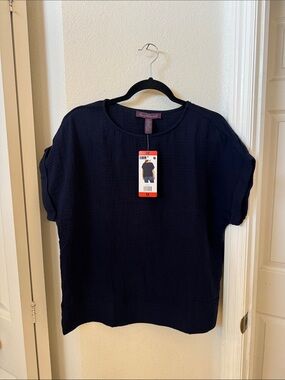 Gloria Vanderbilt Navy Textured Short-Sleeve